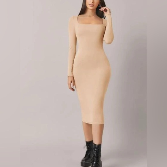 J Uptown Dresses & Skirts - 10. Tan Bodycon Long Sleeve Dress for Night Out Size Small